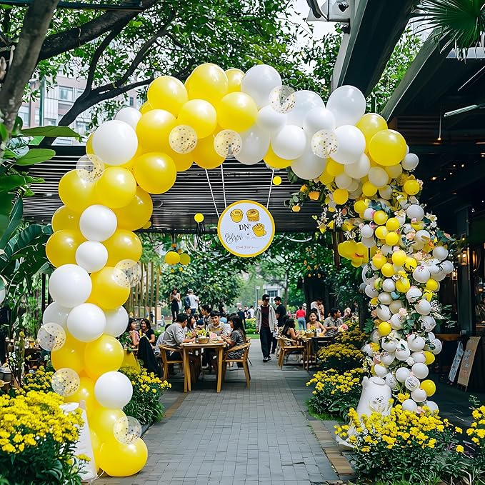 JOYIN 150 Pcs Yellow Balloons, Different Sizes 18 12 10 5 Inch Yellow Latex Balloon Arch Kit with Instruction for Birthday Party Graduation Wedding Holiday Decoration-BubblyBeeBaby