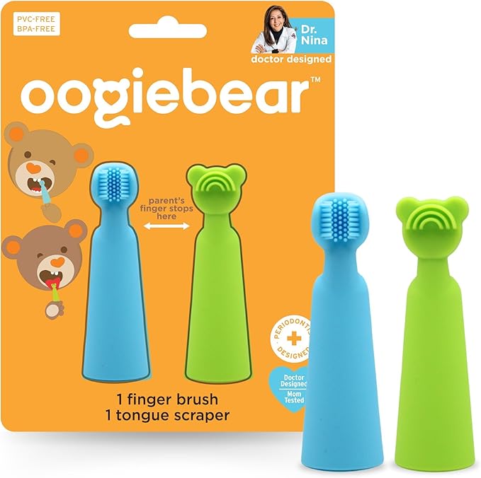 oogiebear Baby Finger Brush, Tongue Scraper & Infant-to-Toddler Training Toothbrush - Gentle Oral Care with Soft Silicone, 0-2 Years Old