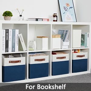 HNZIGE Cube Storage Bins Basket for Shelves Set of 4, Fabric Storage Cubes Baskets Closet Storage Bins for Cube with Handles, Cubby Storage Bins Baskets for Organizing Home and Office (White Blue)-BubblyBeeBaby