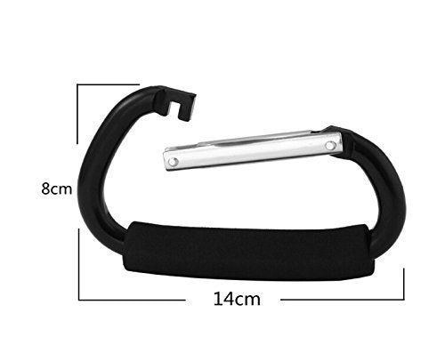 Large Stroller Hooks for Mommy, 2 pcs Carabiner Stroller Hook Organizer for Hanging Purses, Diaper Bag, Shopping Bags. Clip Fits Single/Twin Travel Systems, Car Seats (Black+Rose)-BubblyBeeBaby