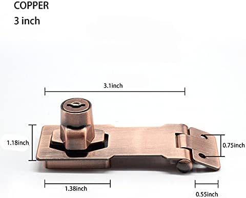 2 Packs Keyed Hasp Locks Twist Knob Keyed Locking Hasp for Small Doors, Cabinets and More,Stainless Steel Steel, Hasp Lock Catch Latch Safety Lock Door Lock with Keys (3inch, Copper)-BubblyBeeBaby