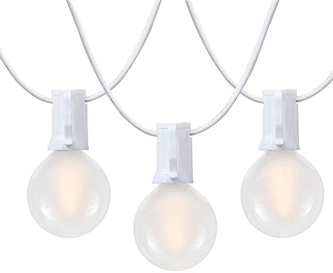25Ft G40 LED Outdoor Christmas Frosted White String Lights with 27 G40 White Pearl Shatterproof Bulbs, Connectable Vintage Christmas Globe Patio Lights for Holiday Wedding Party Café Porch Party-White-BubblyBeeBaby