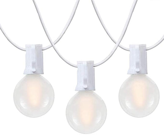 25Ft G40 LED Outdoor Christmas Frosted White String Lights with 27 G40 White Pearl Shatterproof Bulbs, Connectable Vintage Christmas Globe Patio Lights for Holiday Wedding Party Café Porch Party-White-BubblyBeeBaby