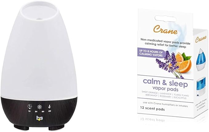 HealthSmart 500ML Essential Oil Diffuser, Humidifier and Aromatherapy Diffuser Bundle with Crane Lavender Orange Universal Vapor Pads, 12 Count-BubblyBeeBaby