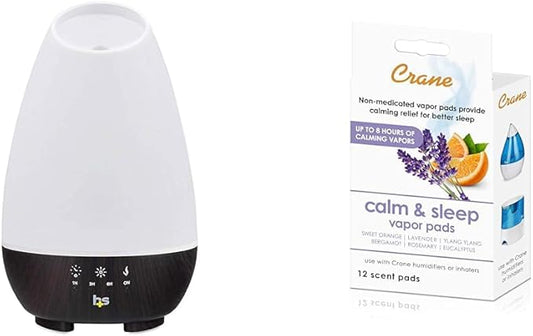 HealthSmart 500ML Essential Oil Diffuser, Humidifier and Aromatherapy Diffuser Bundle with Crane Lavender Orange Universal Vapor Pads, 12 Count-BubblyBeeBaby