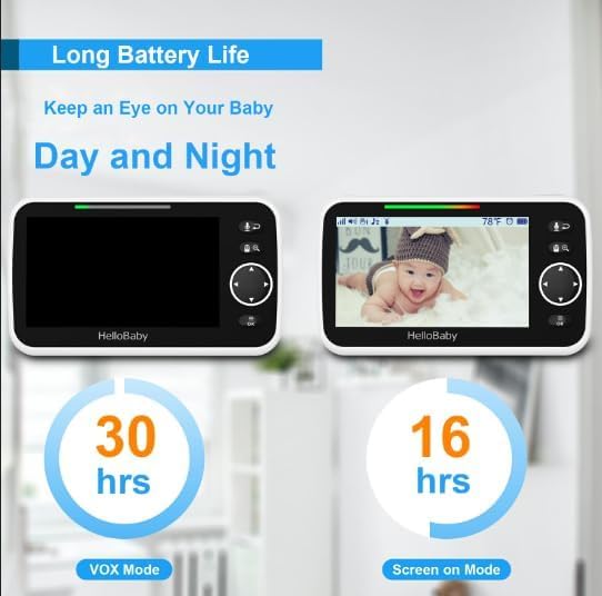 HelloBaby 6'' World First IPS 30H Battery Split-Screen Video Baby Monitor with Camera and Audio, No WiFi, Pan-Tilt-Zoom, VOX, 2-Way Talk, Night Vision, 8 Lullabies, 1000ft, for New Parents/Elderly-BubblyBeeBaby