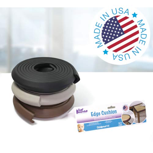 KidKusion Baby Proof Edge Cushion Protector | Made in USA | Foam Rubber Furniture and Fireplace Edge Guard Bumper | Black | 12 Ft | Tape Included-BubblyBeeBaby