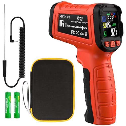 Infrared Thermometer Temperature Gun -58°F to 1796°, 16:1 Non Contact Laser Thermometer Gun with Thermocouple Probe for Humidity, Pizza Oven, Griddle, Ir Temp Gun for Home and Industry Repair-BubblyBeeBaby