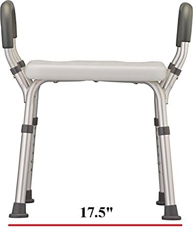 HEALTHLINE Adjustable Shower Bench with Arms – Lightweight Bath Seat with Padded Handles, Height 15"–20", White Plastic Seat with Drainage Holes, for Balance Assistance in Shower/Tub, 300 lb Capacity-BubblyBeeBaby