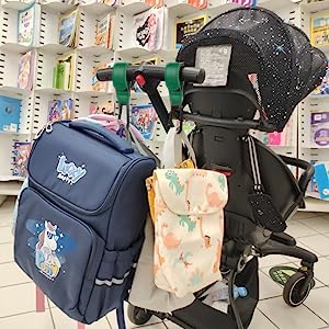 Baby Stroller Hooks Bag Hooks for Hanging Diaper Bags Multipurpose Hooks for Grocery Shopping Bags Premium Vegan Leather Pram Straps 2 Pcs (Green)-BubblyBeeBaby