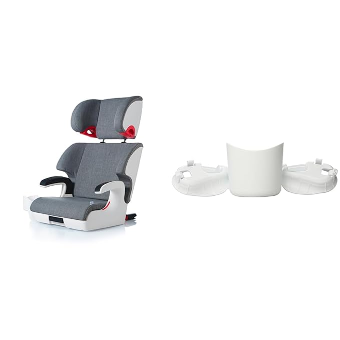 Clek Oobr High Back Booster Car Seat with Rigid Latch, Cloud & Foonf/Fllo Drink Thingy Cup Holder, White-BubblyBeeBaby