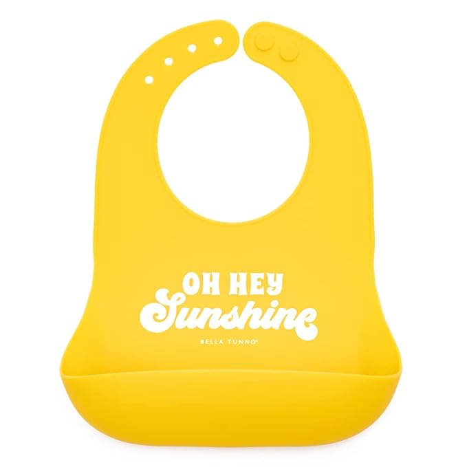Baby Bib for Eating by Bella Tunno, Waterproof Silicone Bib with Large Food Catcher, Adjustable Fit for Babies 4-12 months & Toddlers 1-3 Years, Boys & Girls, Oh Hey Sunshine-BubblyBeeBaby