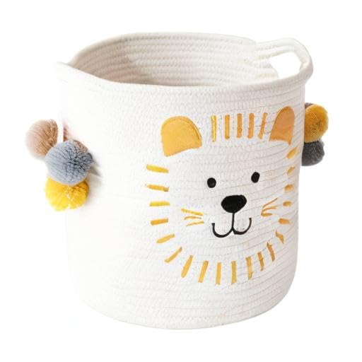 INough Toy Storage Baskets Cute Laundry Basket with Handles Dog Toy Storage Basket Durable Large Cotton Rope Storage Bins Home Organizer Solution for Office, Bedroom, Closet, Toys & Laundry (Lion)-BubblyBeeBaby