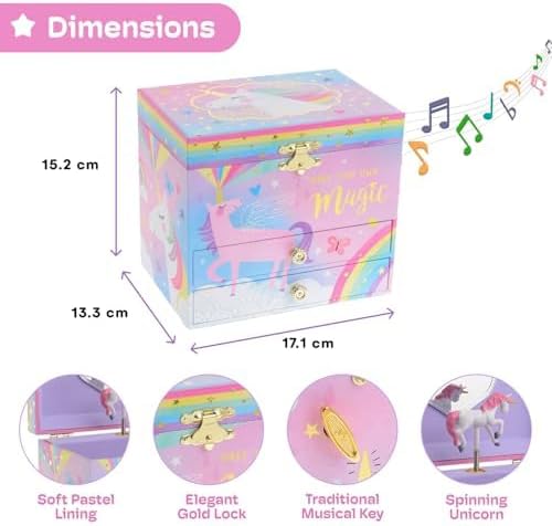 Jewelkeeper Unicorn Musical Jewelry Box for Girls - Cotton Candy Unicorn Design Music Box with 2 Pullout Drawers to Store Earrings, Necklace and Bracelets, Plays The Beautiful Dreamer Tune-BubblyBeeBaby