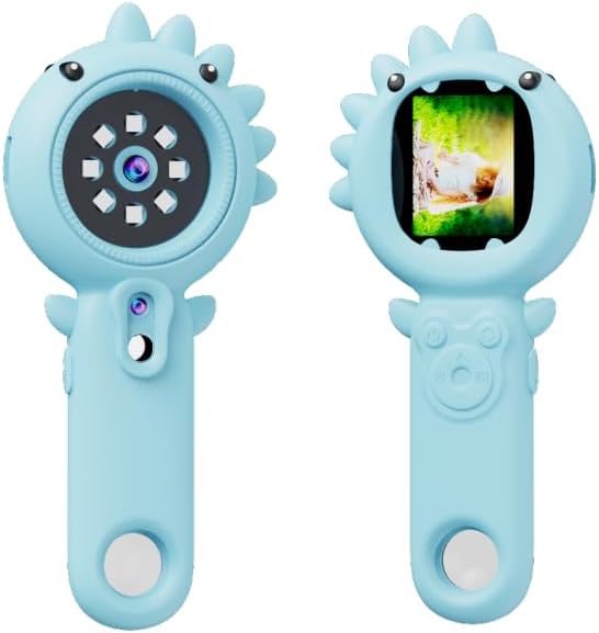 2-in-1 Microscope Camera for Kids, Mini Handheld Microscope Supporting Multiple Viewing Angles, Outdoor Educational Science Adventure Toys, Birthday Gifts for 3-10 Years Old Boys Girls, Blue Dinosaur-BubblyBeeBaby
