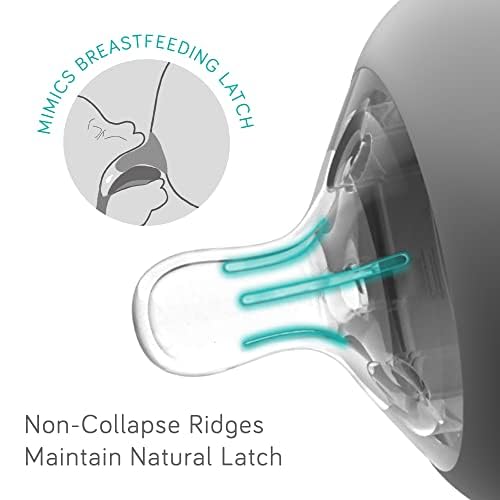 Nanobebe Flexy Silicone Baby Bottle, Anti-Colic, Natural Feel, Non-Collapsing Nipple, Non-Tip Stable Base, Easy to Clean 2-Pack, Gray, 5 oz-BubblyBeeBaby