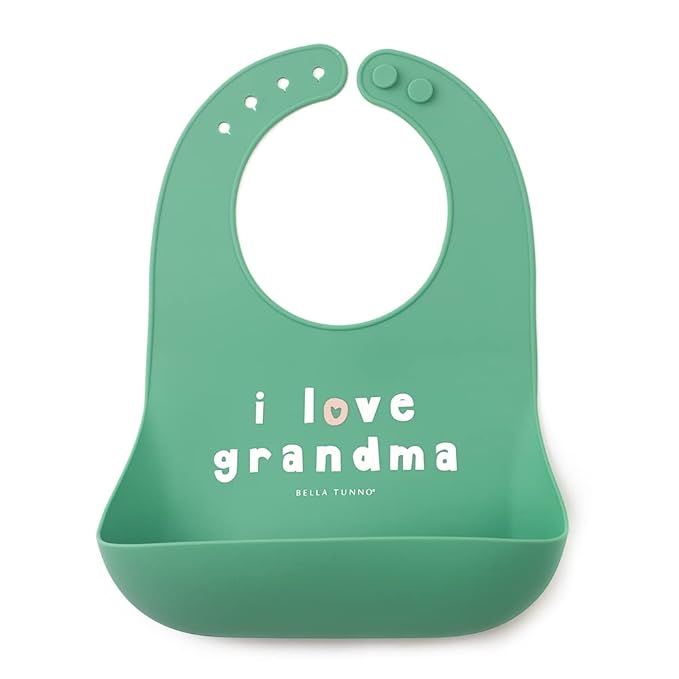 Bella Tunno Baby Bib for Eating, Waterproof Silicone Bib with Large Food Catcher, Adjustable Fit for Babies 4-12 months & Toddlers 1-3 Years, Boys & Girls, I Love Grandma-BubblyBeeBaby