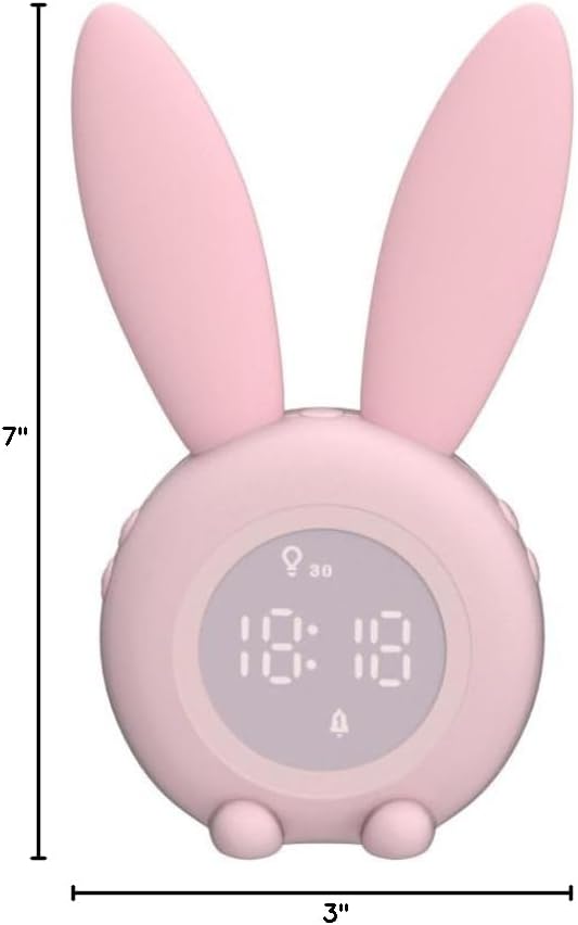 KDtech Kids Alarm Clock with Night Light 6 Ringtones, Cute Pink Bunny Digital Alarm Clock for Kids, Touch Control and Rechargeable Sleep Trainer Clock for Boys Girls Bedroom-BubblyBeeBaby