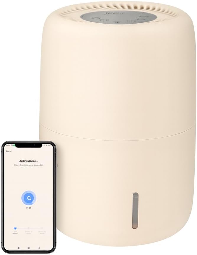 Humea Smart Evaporative Humidifier with WiFi & App Control - 3L Tank, 4 Speeds, 300ml/h - Quiet, Mist-Free, No White Dust - Nightlight - For Allergies, Dry Skin, Better Sleep - Beige-BubblyBeeBaby