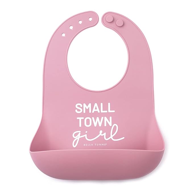 Bella Tunno Baby Bib for Eating, Waterproof Silicone Bib with Large Food Catcher, Adjustable Fit for Babies 4-12 months & Toddlers 1-3 Years, Boys & Girls, Small Town Girl-BubblyBeeBaby