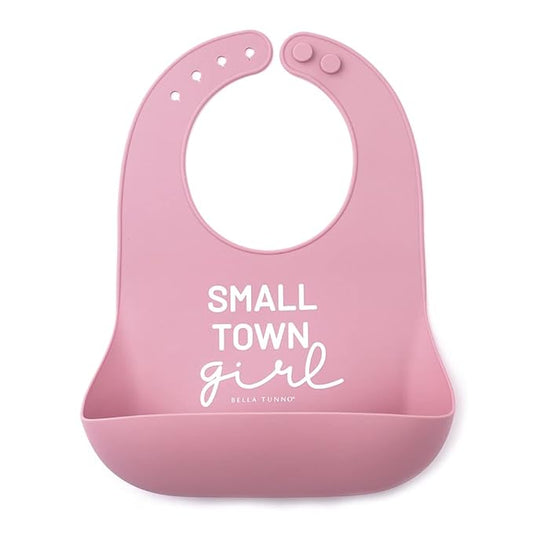 Bella Tunno Baby Bib for Eating, Waterproof Silicone Bib with Large Food Catcher, Adjustable Fit for Babies 4-12 months & Toddlers 1-3 Years, Boys & Girls, Small Town Girl-BubblyBeeBaby