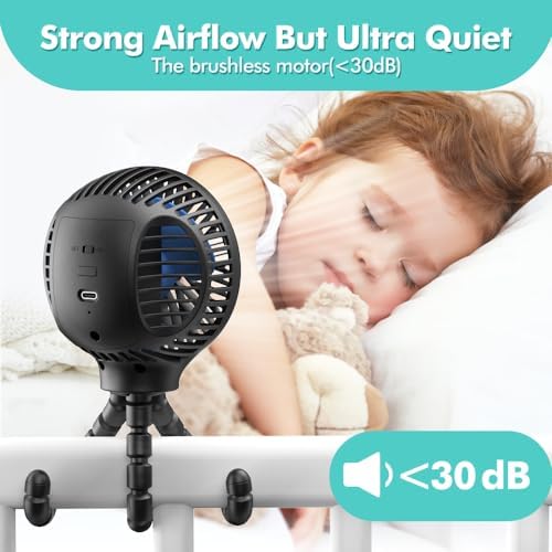 HomeLifairy Portable Stroller Fan, USB or Rechargeable Battery Operated with 3 Speeds and 360°Rotate, Cooling Clip On for Baby Crib Travel Car Seat Black-BubblyBeeBaby