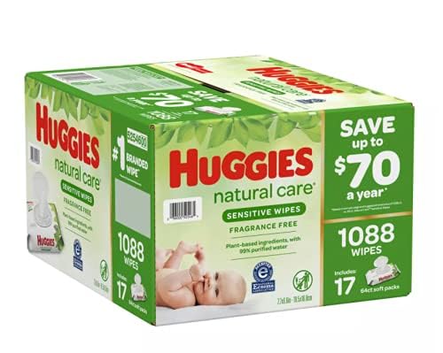 HUGGIES Natural Care Sensitive Baby Wipe Refill, Fragrance Free (1,088 Count)-BubblyBeeBaby