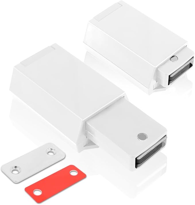 Heavy Duty Push to Open Door Latch, 2 Pack White Magnetic Push Latches, Hidden Push Touch Latch Hardware for Push to Open Cabinet, Magnetic Door Catch for Cabinet Drawer Wardrobe Kitchen Door-BubblyBeeBaby