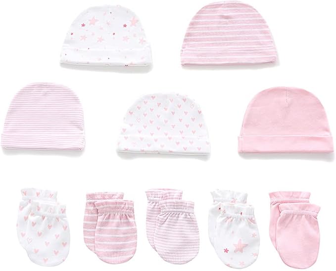 Newborn Baby Boy Girl Caps Mittens Socks Set Cotton Baby Essentials Accessories (Hats+Gloves+Socks)-BubblyBeeBaby