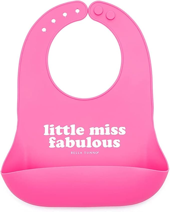 Baby Bib for Eating by Bella Tunno, Waterproof Silicone Bib with Large Food Catcher, Adjustable Fit for Babies 4-12 months & Toddlers 1-3 Years, Boys & Girls, Little Miss Fabulous-BubblyBeeBaby