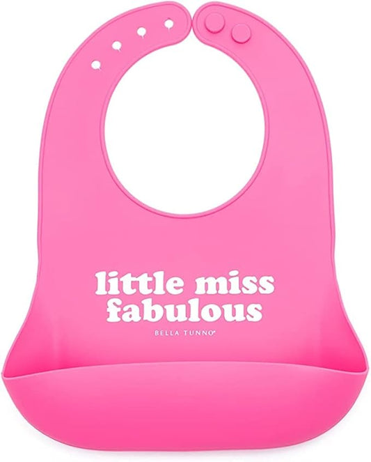 Baby Bib for Eating by Bella Tunno, Waterproof Silicone Bib with Large Food Catcher, Adjustable Fit for Babies 4-12 months & Toddlers 1-3 Years, Boys & Girls, Little Miss Fabulous-BubblyBeeBaby
