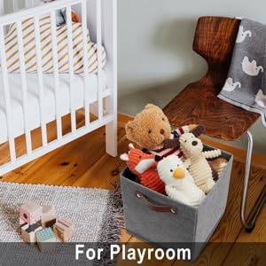 HNZIGE Shelf Storage Cubes Bins for Organizing, Set of 4, Cabby Fabric Cube 11x11 Closet Organizer with Handles (Gray)-BubblyBeeBaby