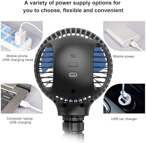 HomeLifairy Portable Stroller Fan, USB or Rechargeable Battery Operated with 3 Speeds and 360°Rotate, Cooling Clip On for Baby Crib Travel Car Seat Black-BubblyBeeBaby