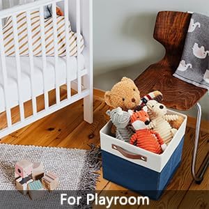 HNZIGE Cube Storage Bins Basket for Shelves Set of 4, Fabric Storage Cubes Baskets Closet Storage Bins for Cube with Handles, Cubby Storage Bins Baskets for Organizing Home and Office (White Blue)-BubblyBeeBaby