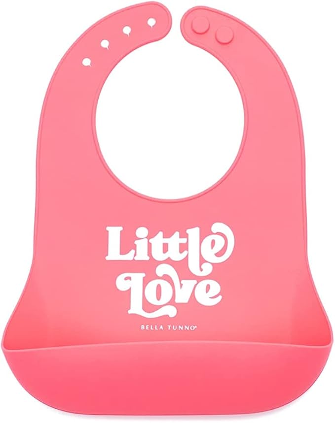 Baby Bib for Eating by Bella Tunno, Waterproof Silicone Bib with Large Food Catcher, Adjustable Fit for Babies 4-12 months & Toddlers 1-3 Years, Boys & Girls, Little Love-BubblyBeeBaby