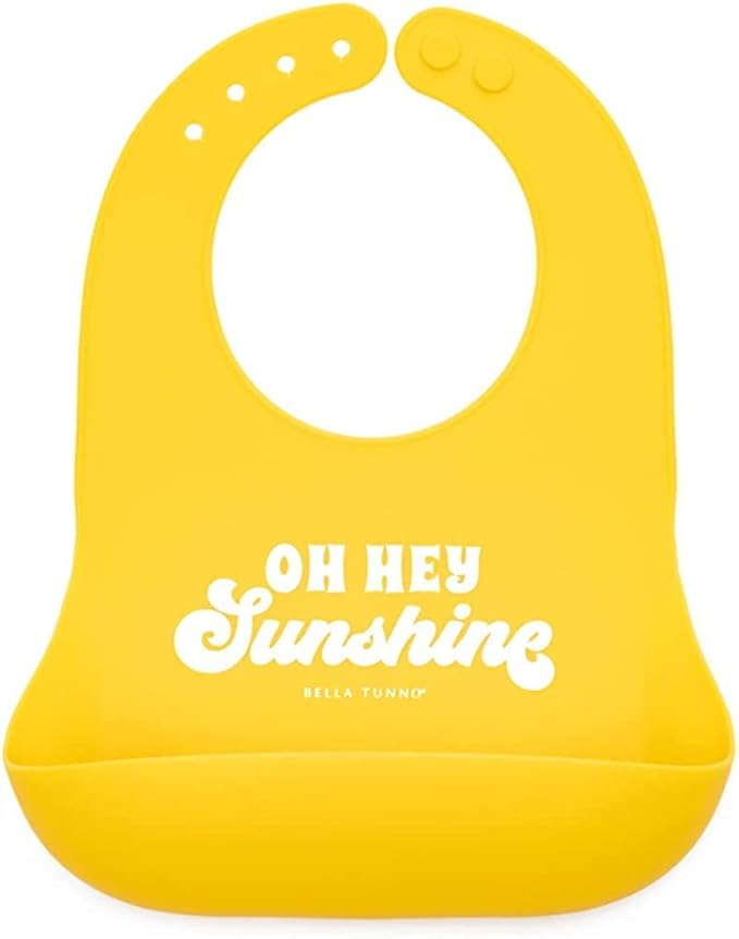 Baby Bib for Eating by Bella Tunno, Waterproof Silicone Bib with Large Food Catcher, Adjustable Fit for Babies 4-12 months & Toddlers 1-3 Years, Boys & Girls, Oh Hey Sunshine-BubblyBeeBaby