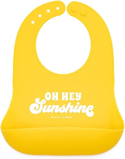 Baby Bib for Eating by Bella Tunno, Waterproof Silicone Bib with Large Food Catcher, Adjustable Fit for Babies 4-12 months & Toddlers 1-3 Years, Boys & Girls, Oh Hey Sunshine-BubblyBeeBaby