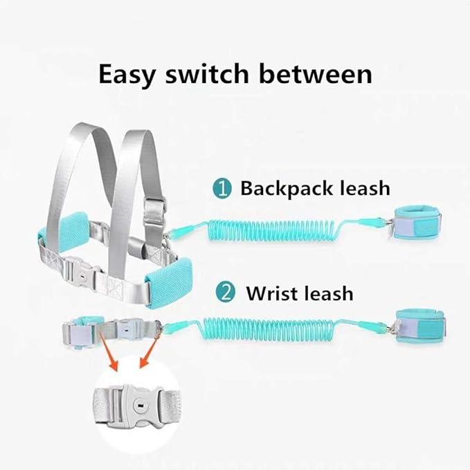 2 in 1 Baby Leash Anti Lost Wrist Link for Toddlers Toddler Harness,Baby Leash,Leash for Toddlers,Wrist Leashes（Green 2.5M)-BubblyBeeBaby