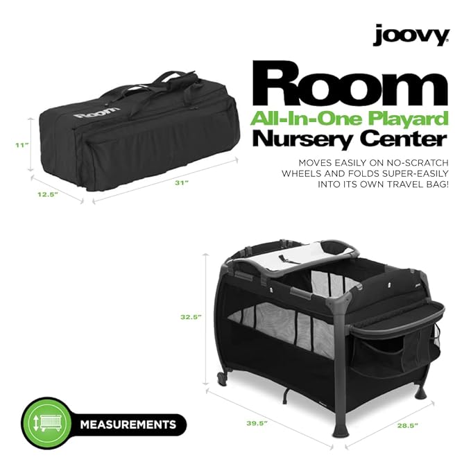Joovy Room-Playard, Nursery Center, Bassinet, Changing-Table, Black-BubblyBeeBaby