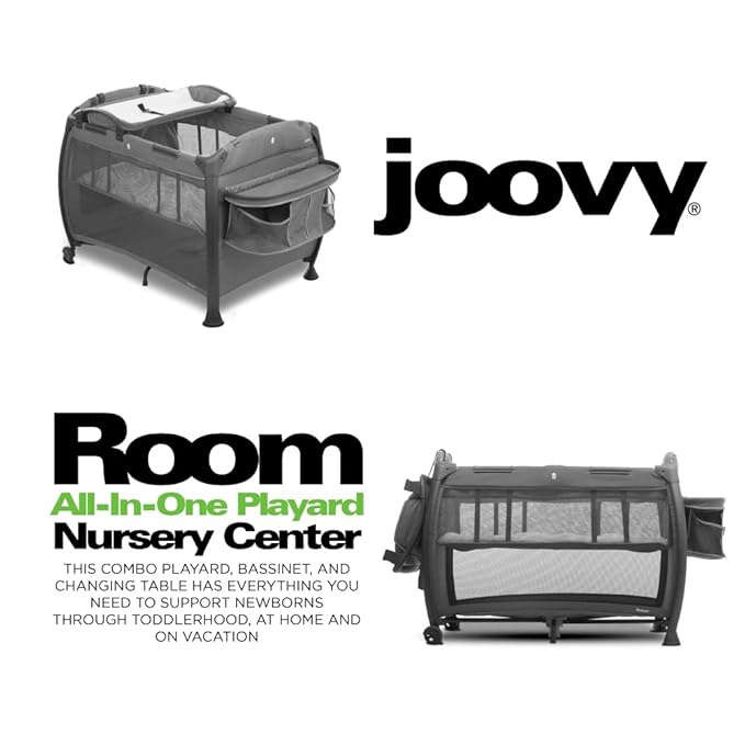Joovy Room-Playard, Nursery Center, Bassinet, Changing-Table, Charcoal-BubblyBeeBaby
