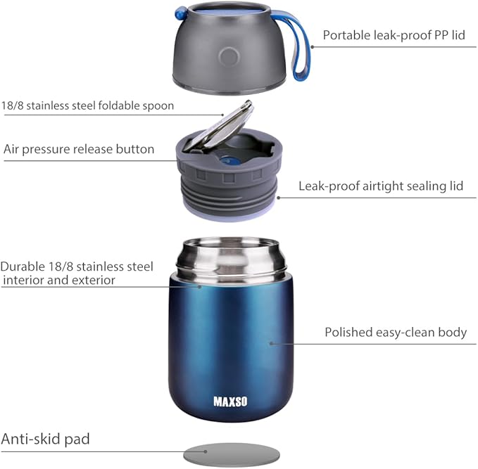 Insulated Thermo Food Jar for Hot & Cold Food for Kids Adult, 17&24 oz Soup Thermal Hot Food Containers for Lunch, Triple Layer Insulation Stainless Steel Food Jar with Spoon (2 Pack Blue)-BubblyBeeBaby