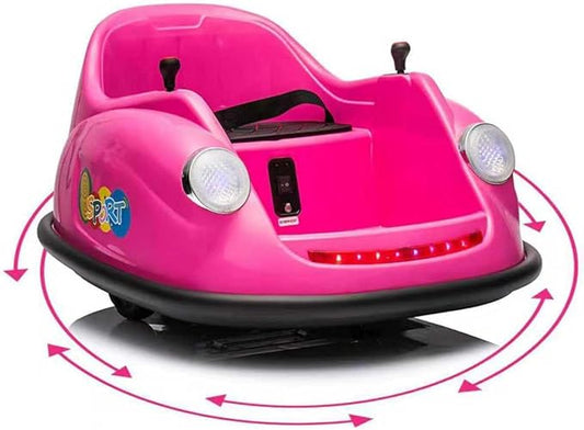 12V Bumper Car for Toddlers, Electric Toy Ride on Battery Car with Kids W/Parent Remote Control, 2-Speed, 360 Degree Spin, Music & LED Lights for Kids, Pink-BubblyBeeBaby
