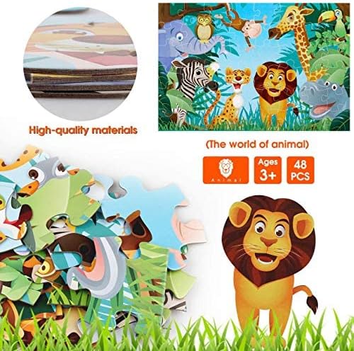 Jumbo Floor Puzzle for Kids Animal Jigsaw Large Puzzles 48 Piece Ages 3-6 for Toddler Children Learning Preschool Educational Development Toys 4-8 Years Old Birthday Gift for Boys and Girls-BubblyBeeBaby