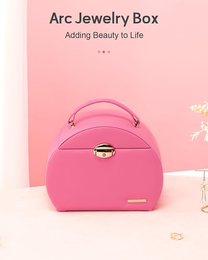 Homde Girls Jewelry Box Jewelry Storage Case Organizer with Mirror for Rings, Earrings, Bracelets, Necklaces (Pink + Gold)-BubblyBeeBaby