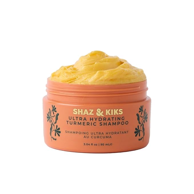 SHAZ & KIKS Ultra Hydrating Turmeric Shampoo | Sulfate-Free Shampoo for Dry, Itchy, Flaky Scalp | Deliver Deep Hydration with Turmeric & Kokum Butter, Travel Size-BubblyBeeBaby
