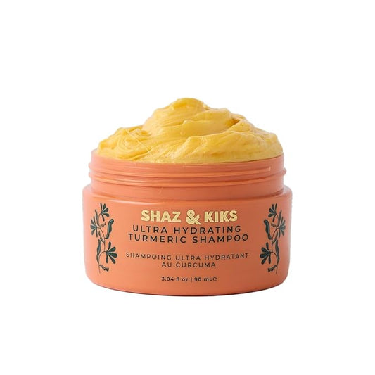SHAZ & KIKS Ultra Hydrating Turmeric Shampoo | Sulfate-Free Shampoo for Dry, Itchy, Flaky Scalp | Deliver Deep Hydration with Turmeric & Kokum Butter, Travel Size-BubblyBeeBaby