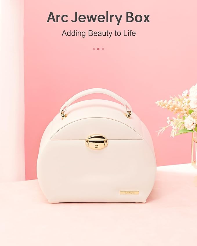 Homde Girls Jewelry Box Jewelry Storage Case Organizer with Mirror for Rings, Earrings, Bracelets, Necklaces (White + Gold)-BubblyBeeBaby