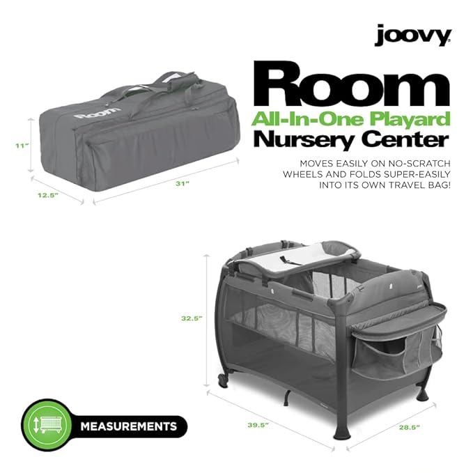 Joovy Room-Playard, Nursery Center, Bassinet, Changing-Table, Charcoal-BubblyBeeBaby