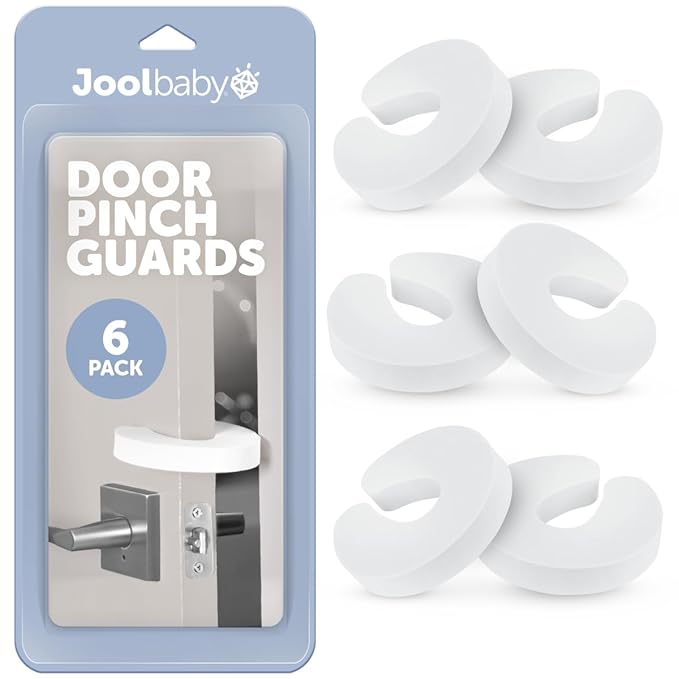 Jool Baby Door Pinch Guards (6 Pack) – Slam Preventer – Babyproof Doors to Avoid Pinched Fingers & Door Slamming, Keep Pets from Getting Locked in-BubblyBeeBaby