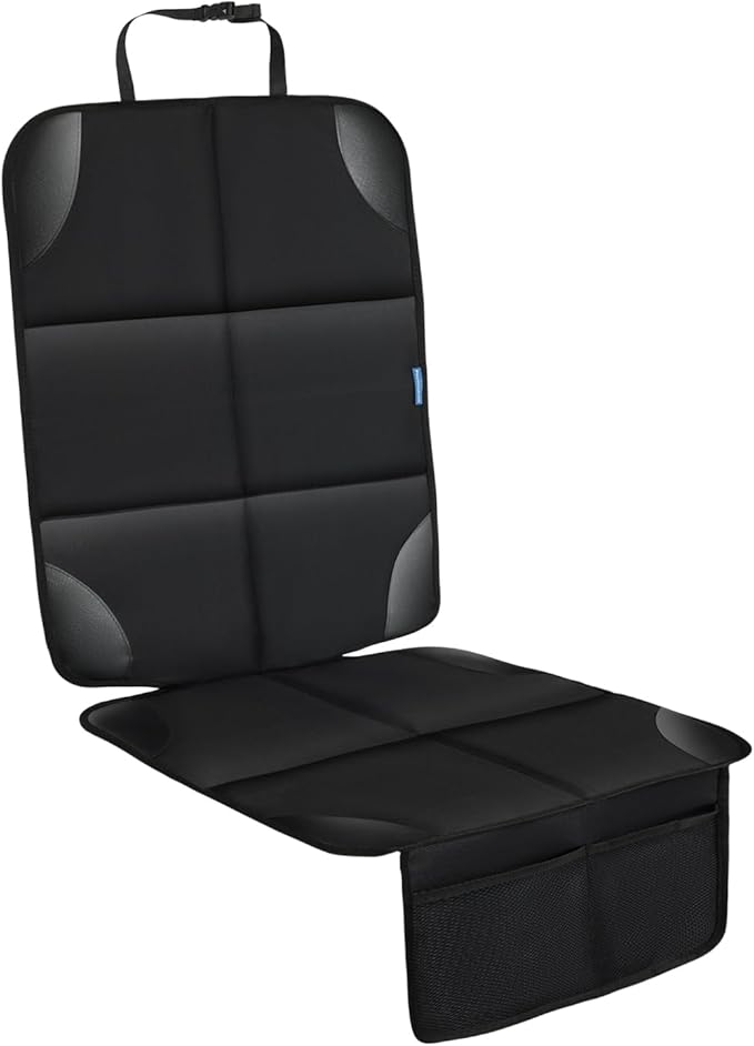 Car Seat Protector for Child Carseat, 1 Pack Protect Car Seat Cover for Baby with Thickest Padding and Non-Slip Padded Backing Mesh Pockets Kids Pets Car Back Seat Protectors(Black)-BubblyBeeBaby